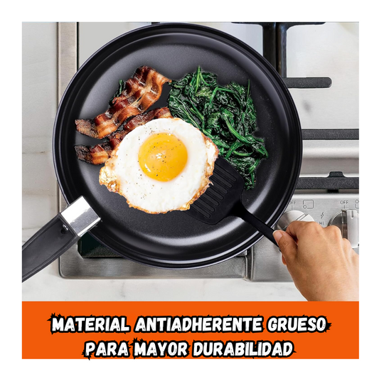 Set De Sartenes Antiadherentes Tapa De Vidrio Y Utensilios