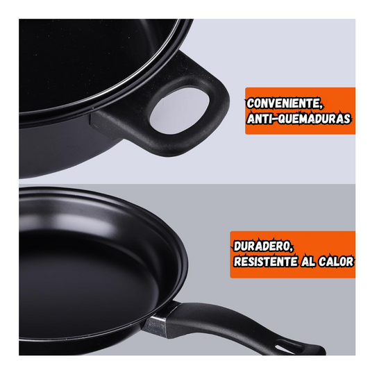 Set De Sartenes Antiadherentes Tapa De Vidrio Y Utensilios