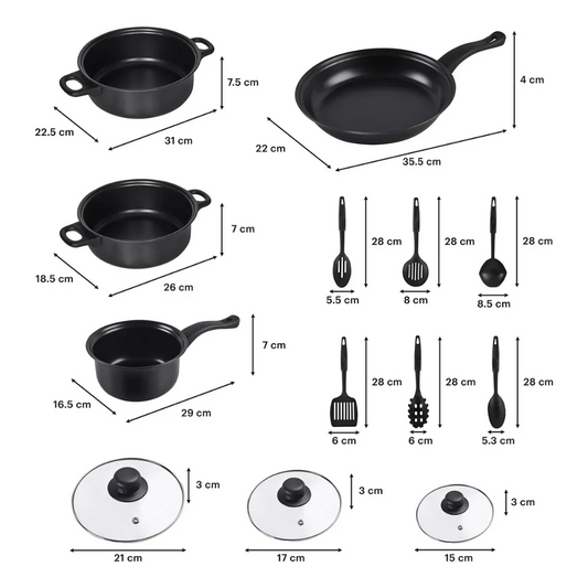 Set De Sartenes Antiadherentes Tapa De Vidrio Y Utensilios