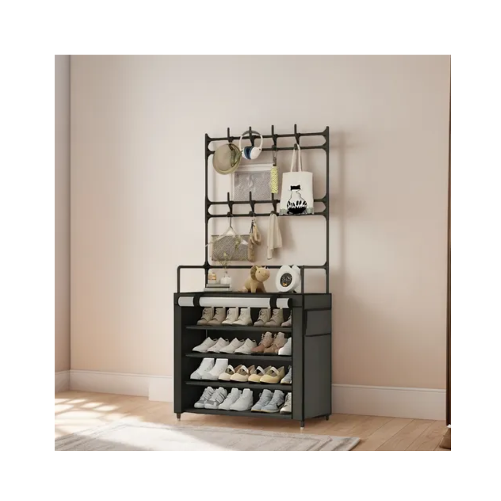 Zapatero Perchero 5 Niveles Metálico Con Cubrepolvos Estante