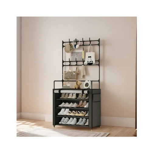 Zapatero Perchero 5 Niveles Metálico Con Cubrepolvos Estante