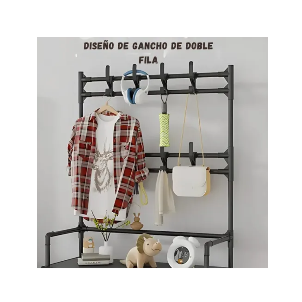 Zapatero Perchero 5 Niveles Metálico Con Cubrepolvos Estante