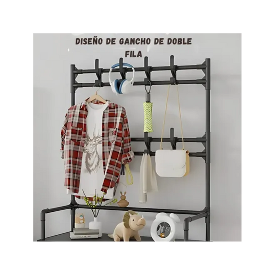 Zapatero Perchero 5 Niveles Metálico Con Cubrepolvos Estante