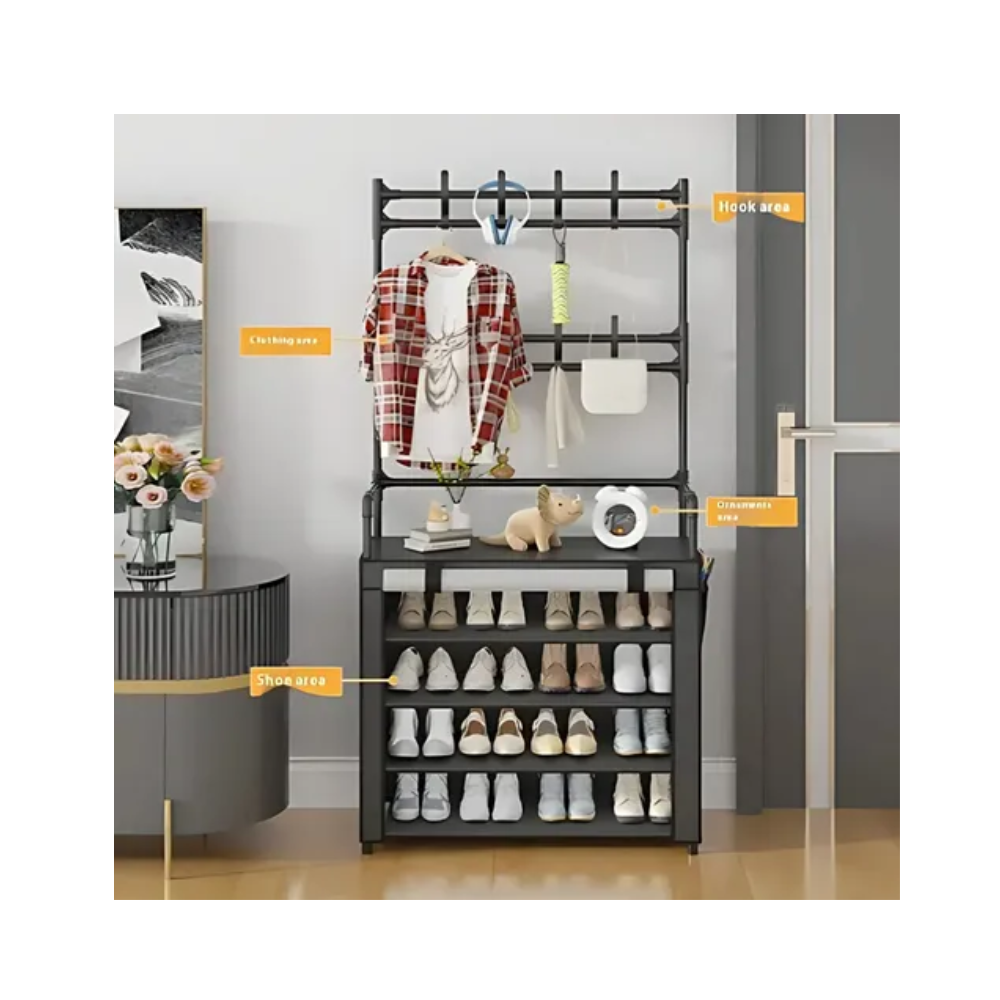 Zapatero Perchero 5 Niveles Metálico Con Cubrepolvos Estante