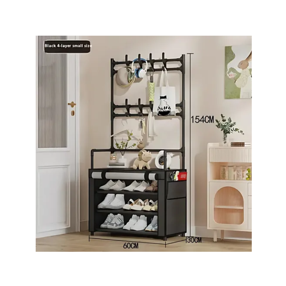 Zapatero Perchero 5 Niveles Metálico Con Cubrepolvos Estante